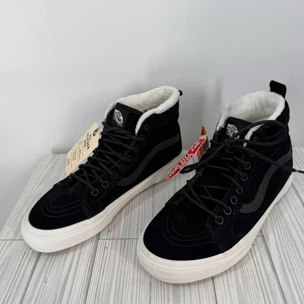Vans Sk8-Hi All Weather Black Suede Faux Fur High Top Wmn 8.5/Men 7 NEW UNISEX - Picture 3 of 8